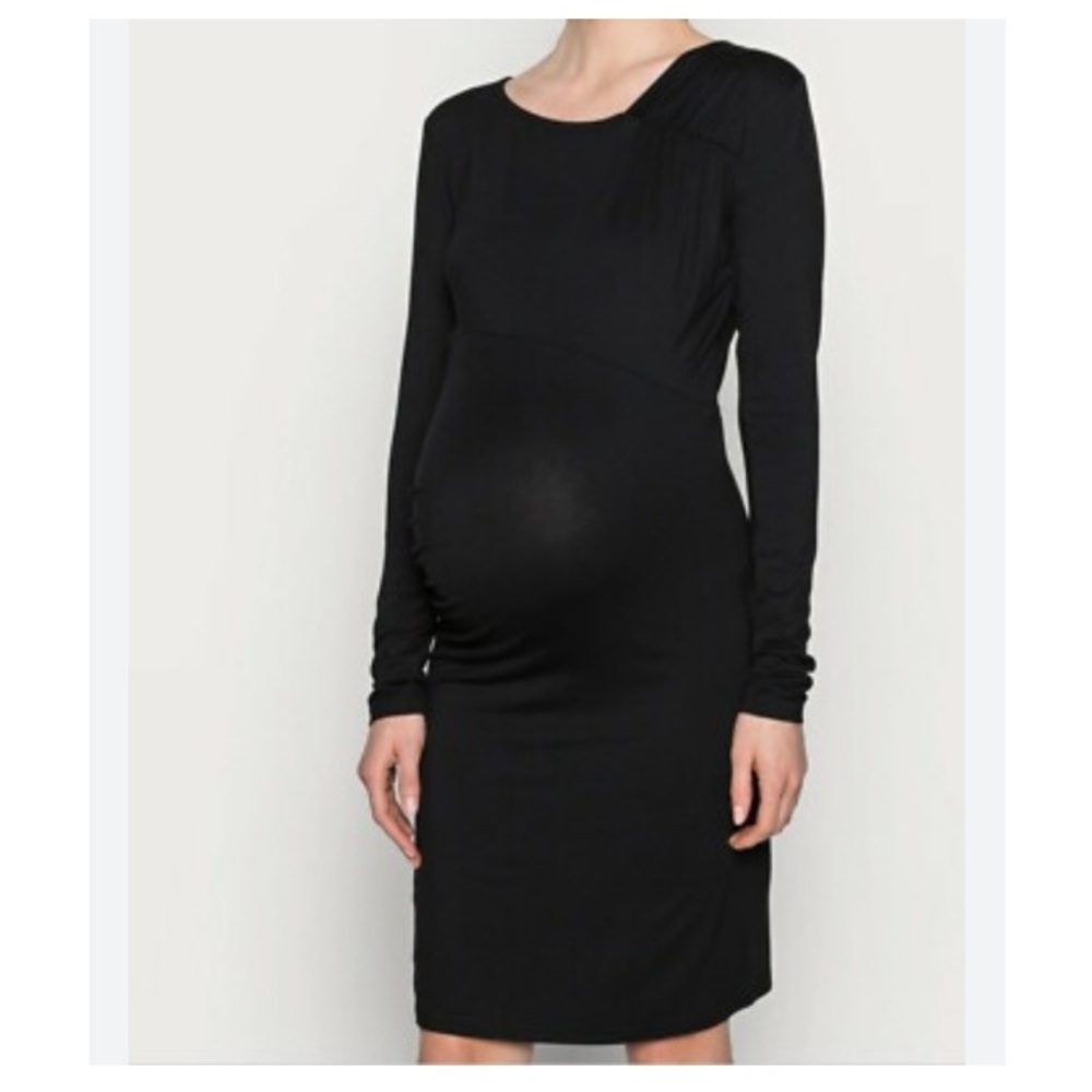 Mamalicious “Marta” Black Long Sleeve Jersey Maternity Dress EcoVero Lenzing